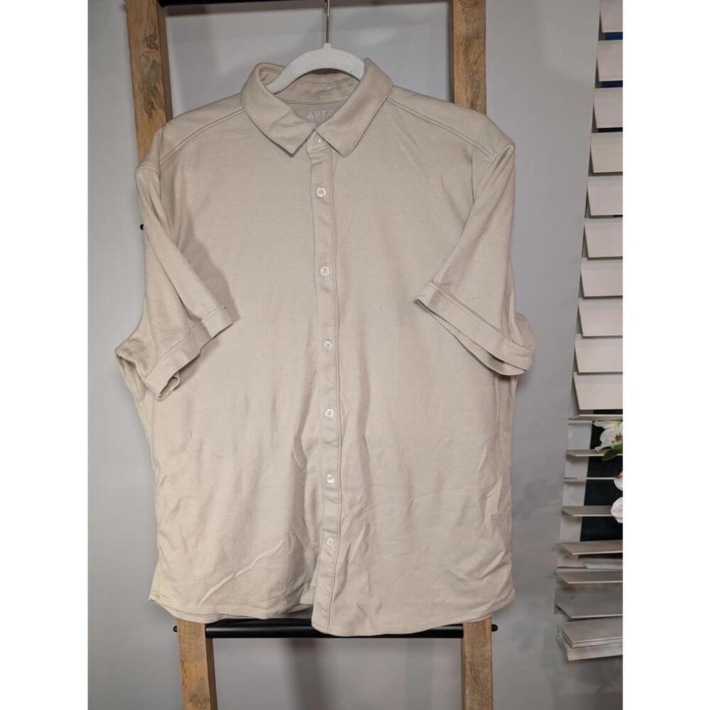 APT. 9 Premier Flex Beige Button-Up Polo Shirt Large